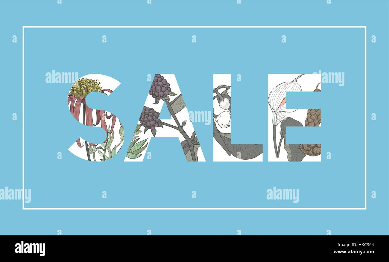 Vendita Word disegno botanico sfondo Illustrazione Vettoriale