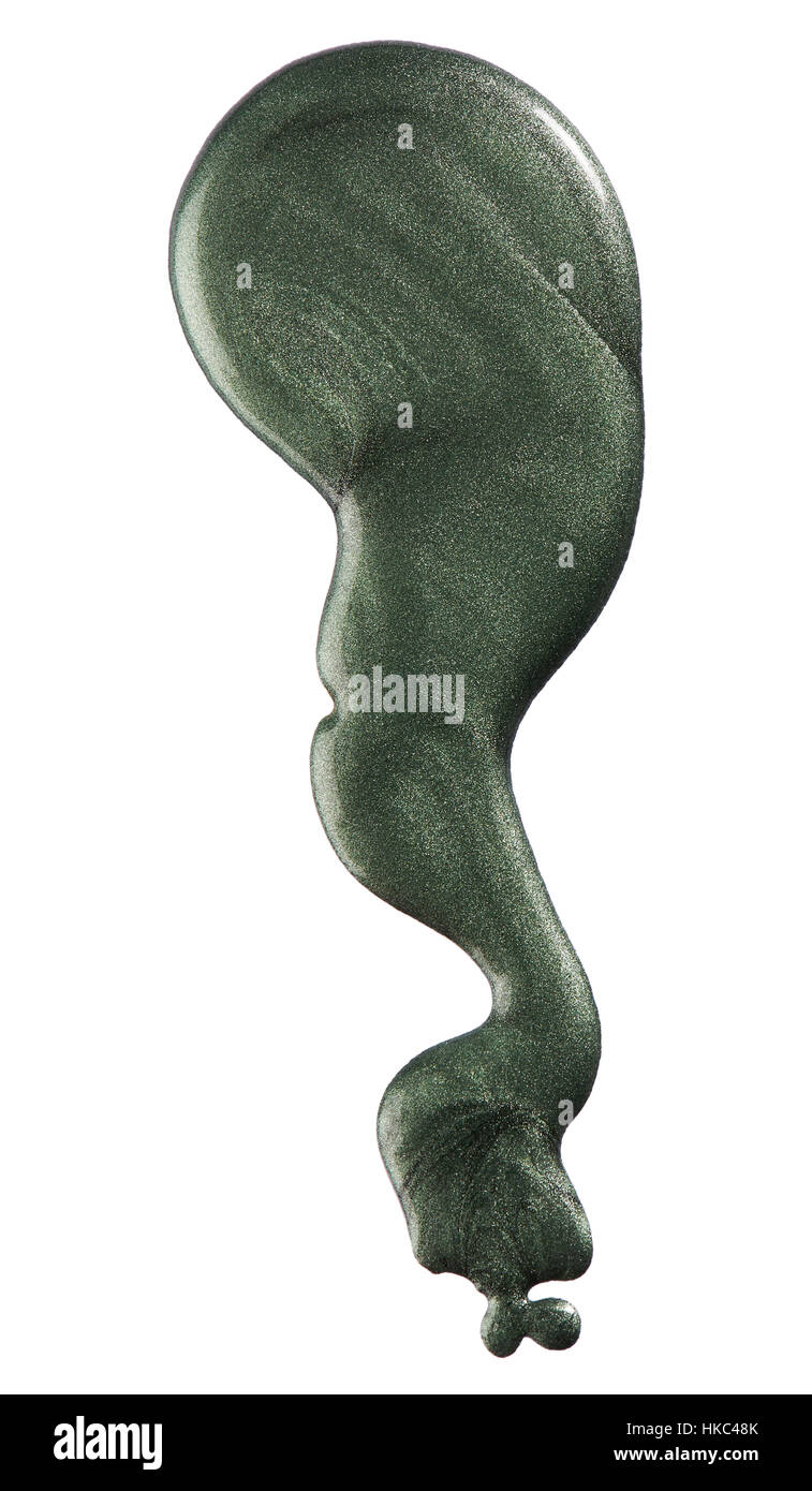Una bellezza immagine ritagliata di un campione di verde metallizzato smalto o vernice. Foto Stock