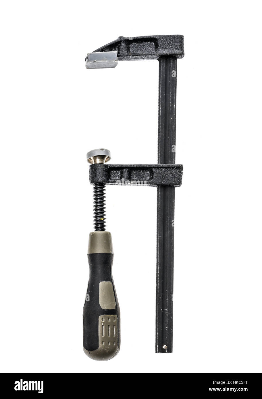 Due nero e grigio falegname morsetto isolato su sfondo bianco. Concetto di zip, rar e comprimere. Foto Stock