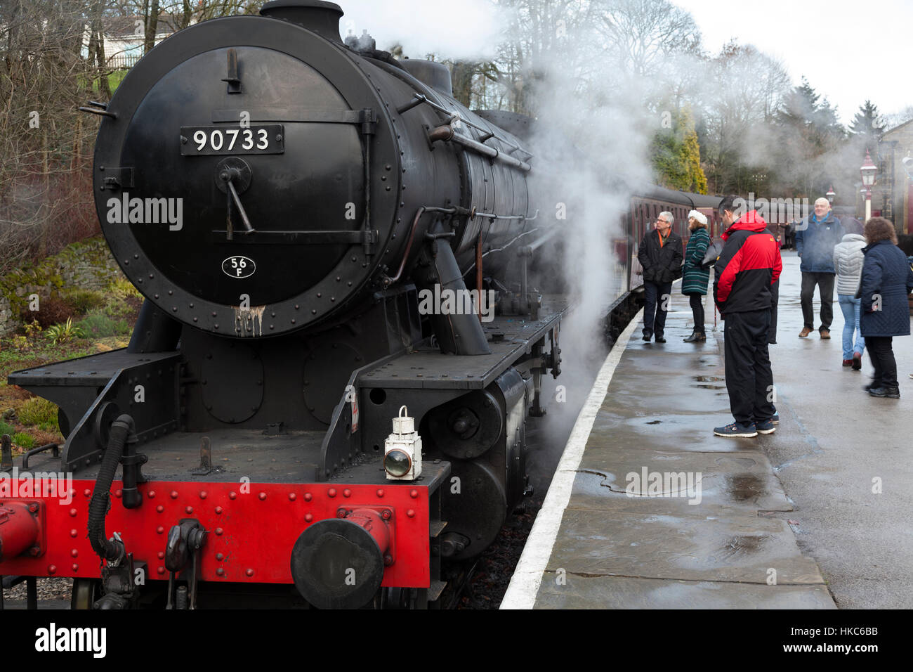 Locomotiva a vapore 90733 sul Keighley & Worth Valley Railway, Oxenhope, West Yorkshire Foto Stock