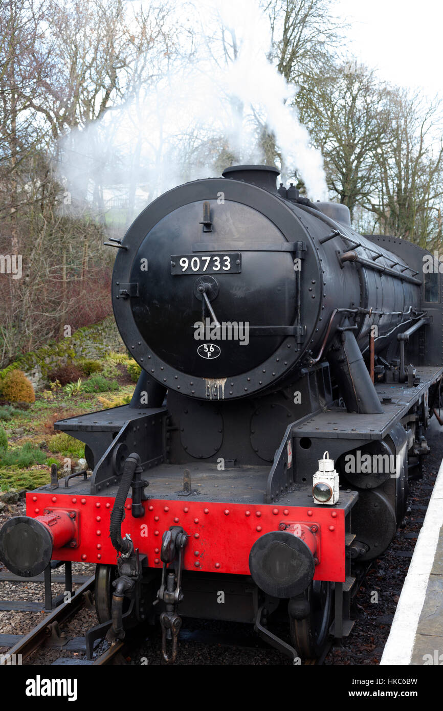 Locomotiva a vapore 90733 sul Keighley & Worth Valley Railway, Oxenhope, West Yorkshire Foto Stock