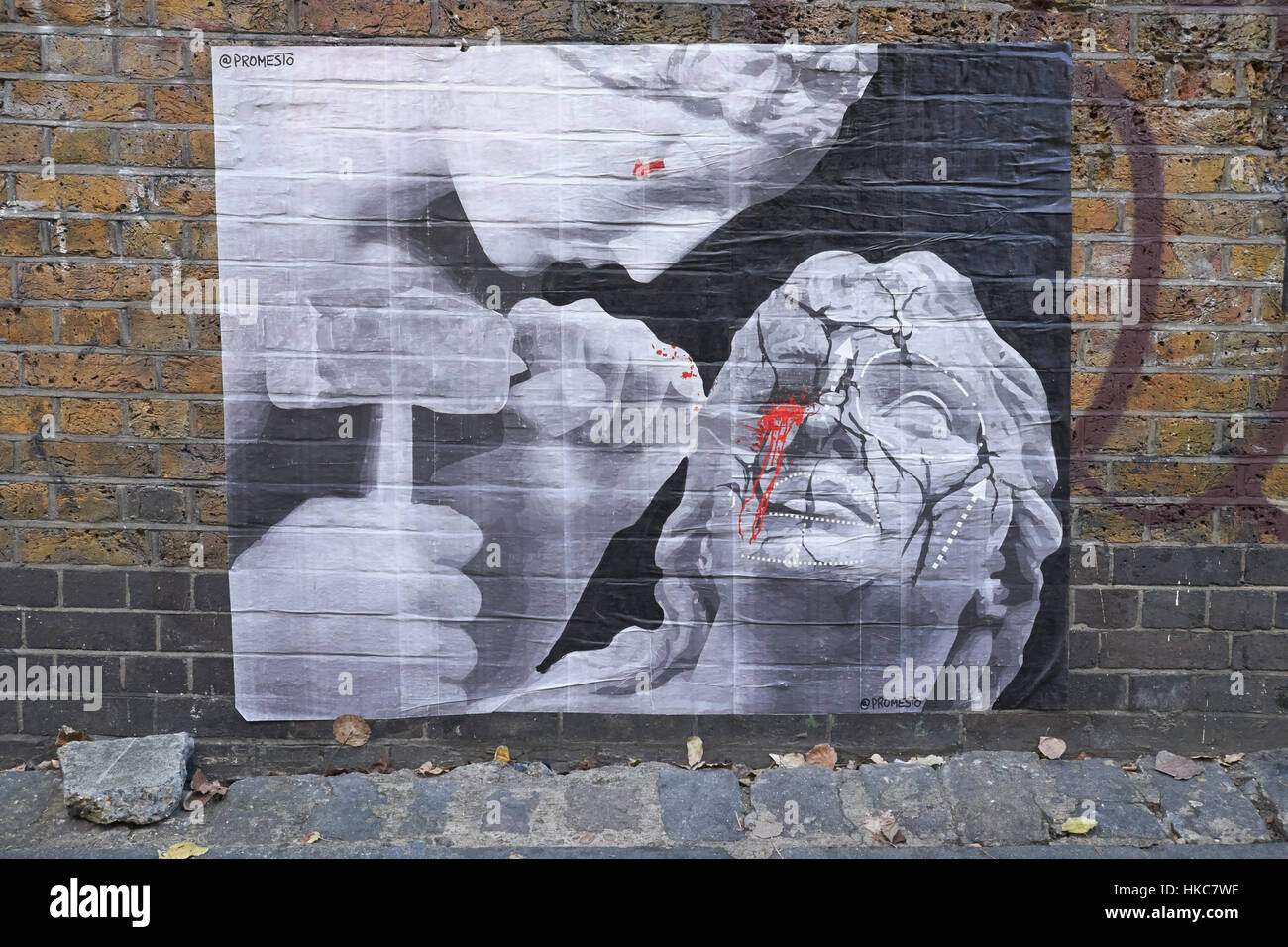 Arte di strada per artista Promesto. Buxton St, Shoreditch, East London, England. Foto Stock