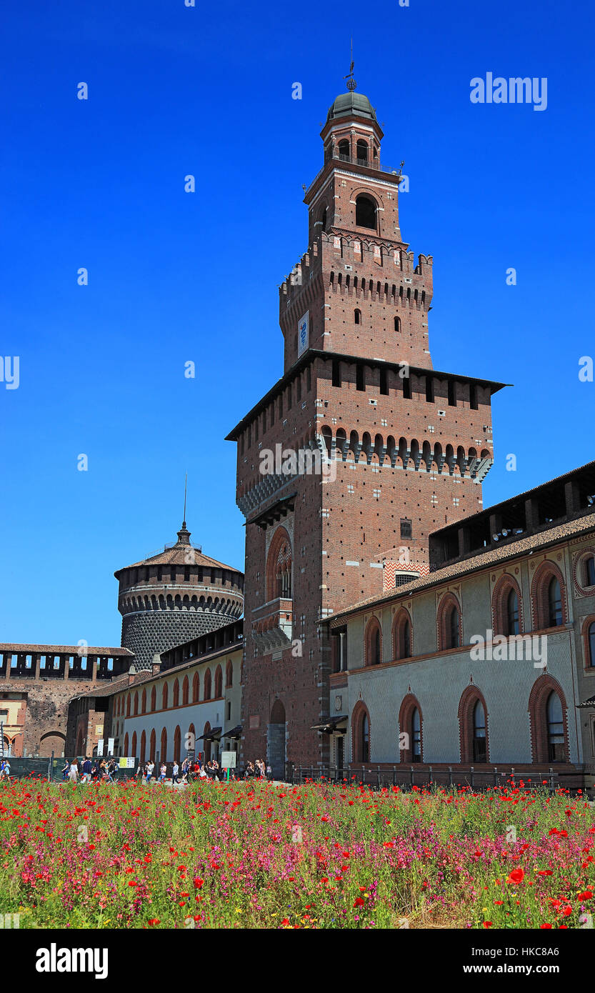 L'Italia, la città di Milano, cancello principale, Torre del Filarete del Castello Sforzesco Foto Stock