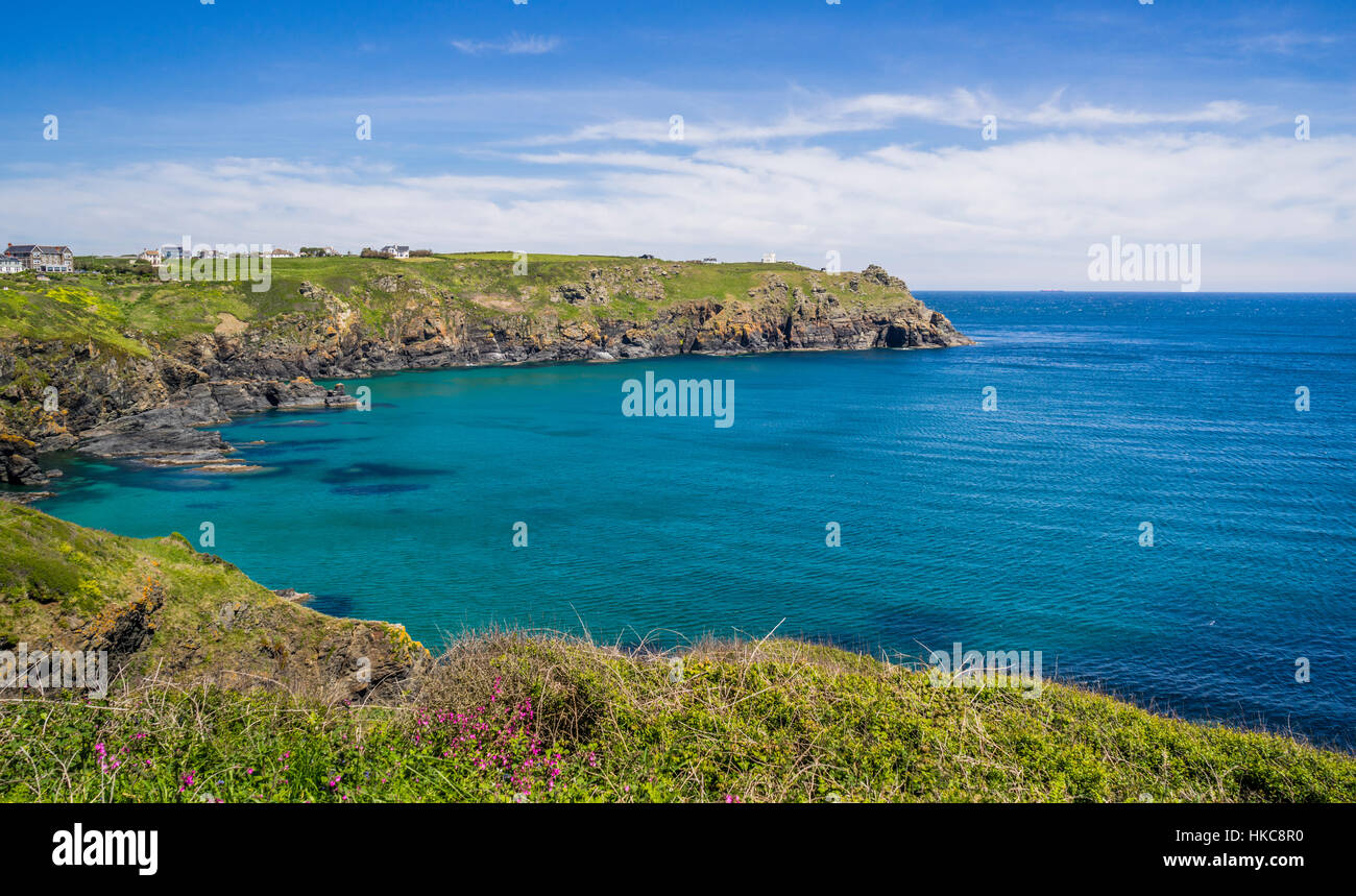 Gran Bretagna, Sud Ovest Inghilterra, Cornwall, penisola di Lizard, vista di Housel Bay con penna Oliver Headland Foto Stock