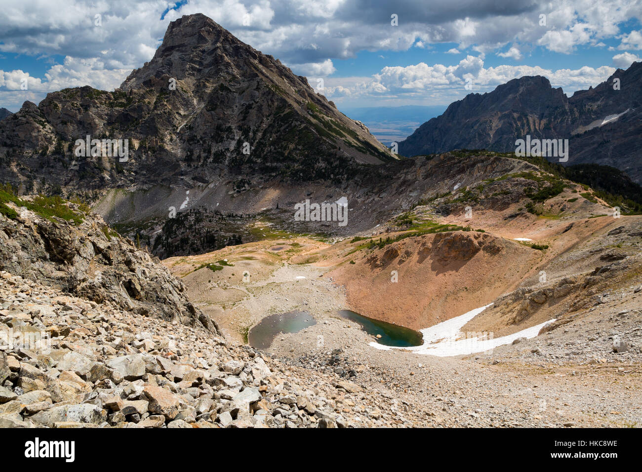 Montare Woodring torreggianti sopra le altitudini più elevate sia di pennello superiore Canyon e superiore di Leigh Canyon nel Teton Mountains. Grand Teton Nationa Foto Stock