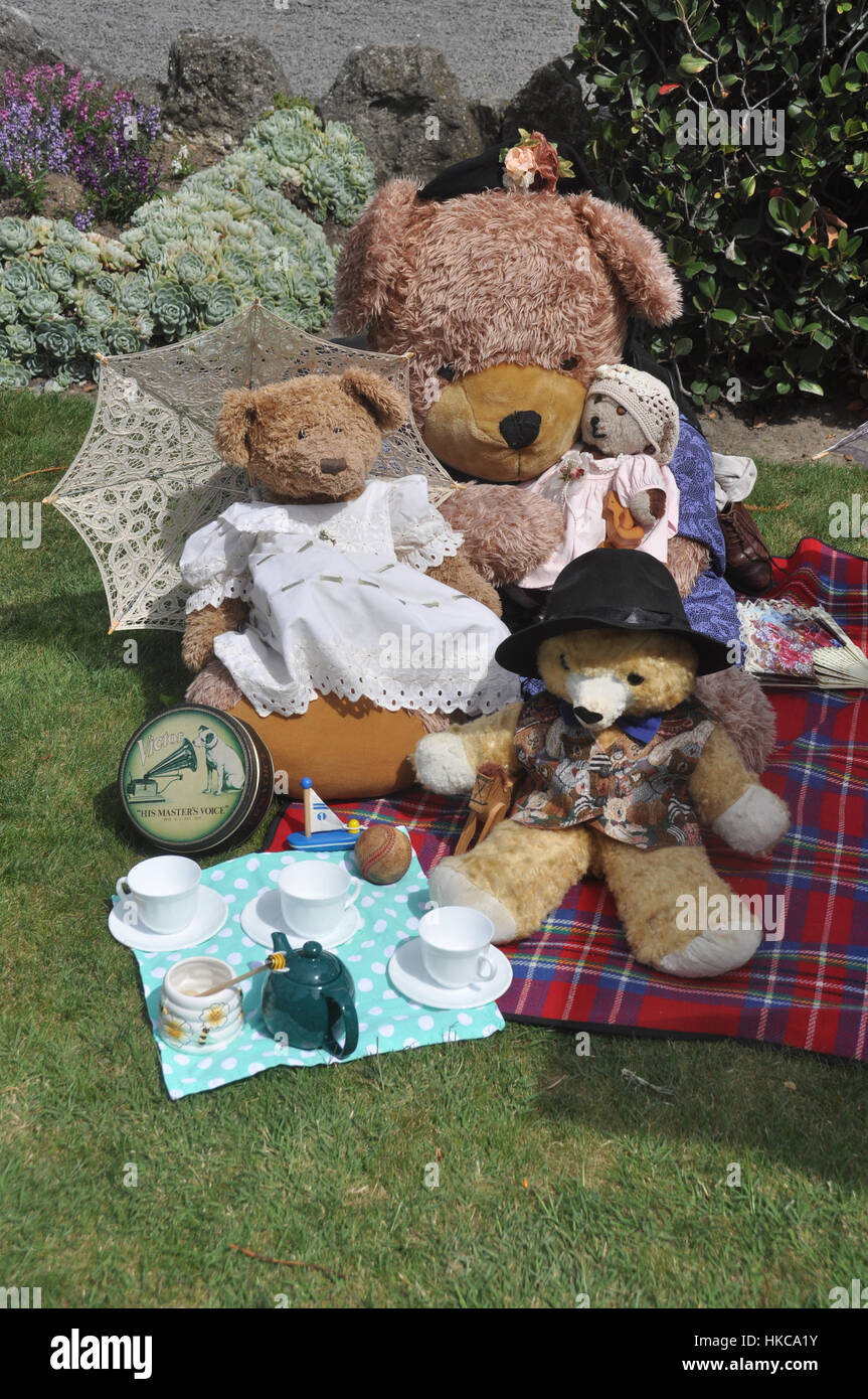 Orsetti di peluche a picnic a Art Deco Festival Napier Foto Stock
