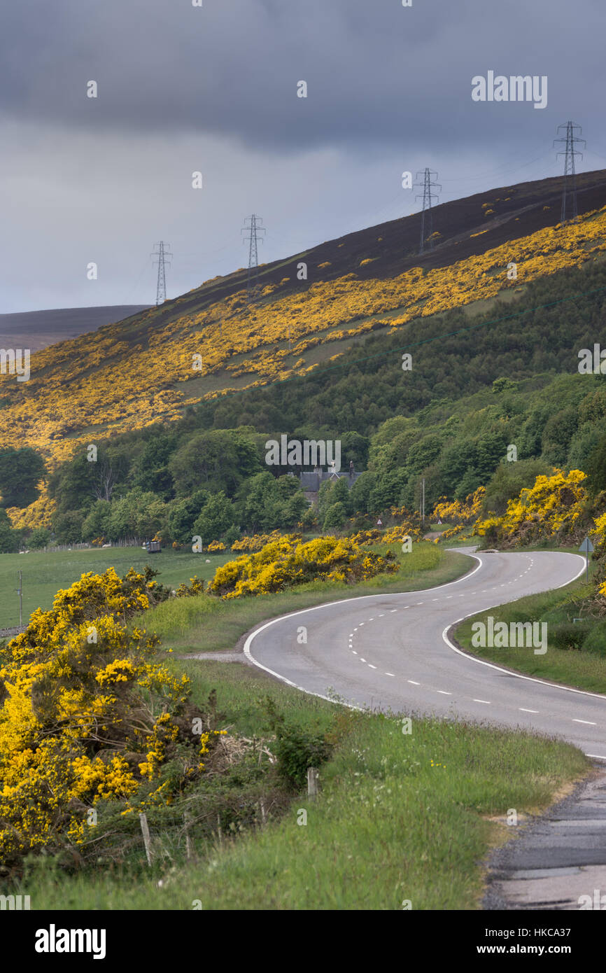 Strada seguendo costa del Mare del Nord vicino Westgarty masterizzare, Scozia. Foto Stock
