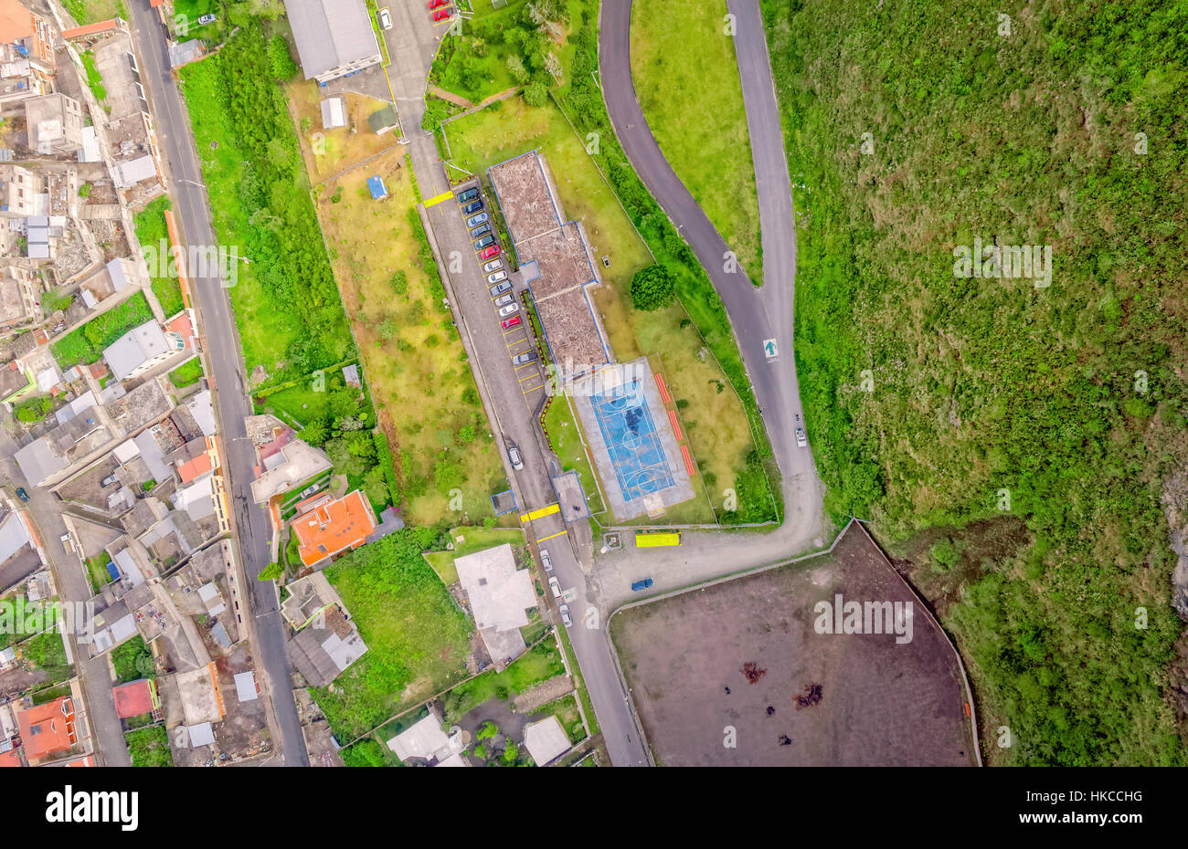 Banos de Agua Santa Latin American città vista dalla cima, Ecuador, Sud America Foto Stock