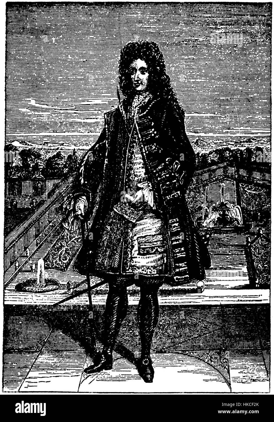 Questo ritratto di John Law raffigura l'economista e finanziere scozzese, noto per il suo ruolo nella bolla del Mississippi all'inizio del XVIII secolo. Il dipinto ad olio riflette la sua influenza sui mercati finanziari e sulla storia economica della Francia. Foto Stock