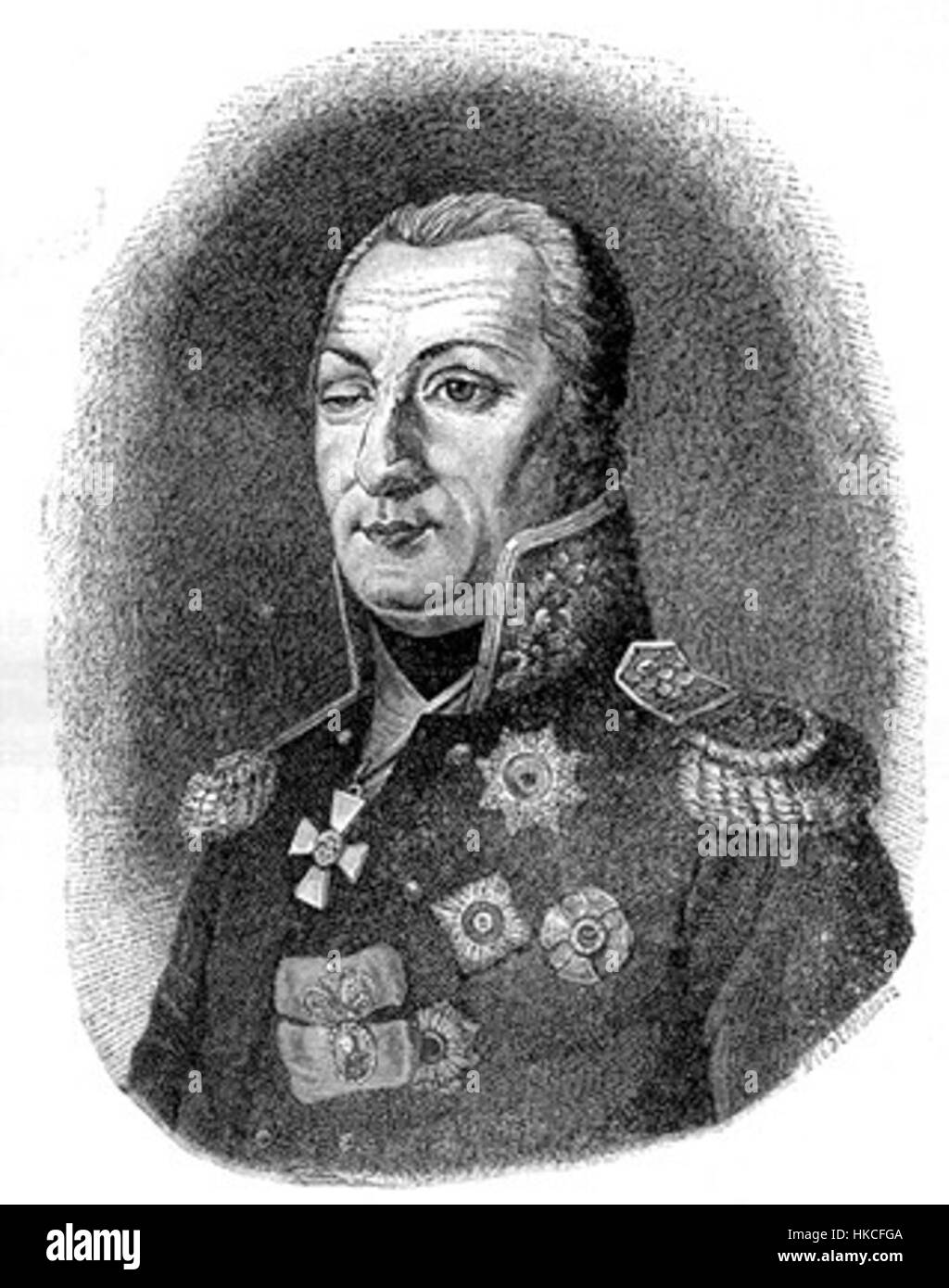 Questa storica fotografia in bianco e nero, intitolata «Kutuzov», cattura un momento della vita del generale russo. Fa parte di una collezione di ritratti militari storici, che offrono informazioni sulla figura che ha giocato un ruolo chiave nelle guerre napoleoniche. Foto Stock