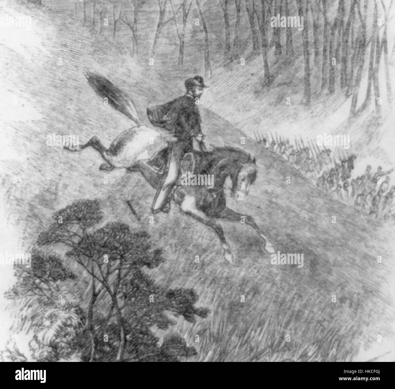 Questo dipinto storico illustra il *giro della Lander* durante la *Battaglia di Philippi Races*. Cattura il momento drammatico di una carica di cavalleria durante questo significativo conflitto romano, riflettendo le tattiche militari e le battaglie dell'antico mondo romano. Foto Stock