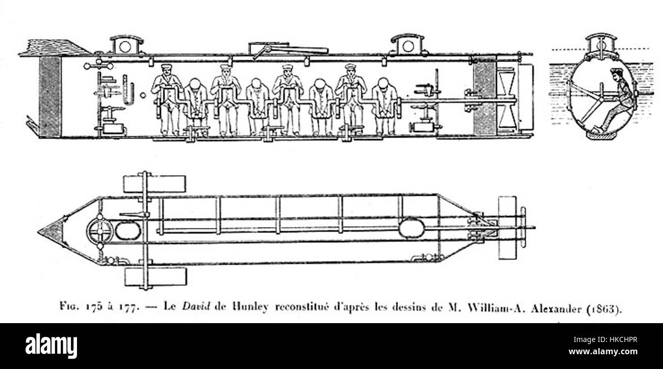 "Hunley 1" è un dipinto storico ad olio che raffigura il sottomarino confederato H.L. Hunley. Il dipinto cattura il momento misterioso e significativo della storia navale quando l'Hunley divenne il primo sottomarino ad affondare una nave da guerra nemica durante la guerra civile nel 1864. Foto Stock