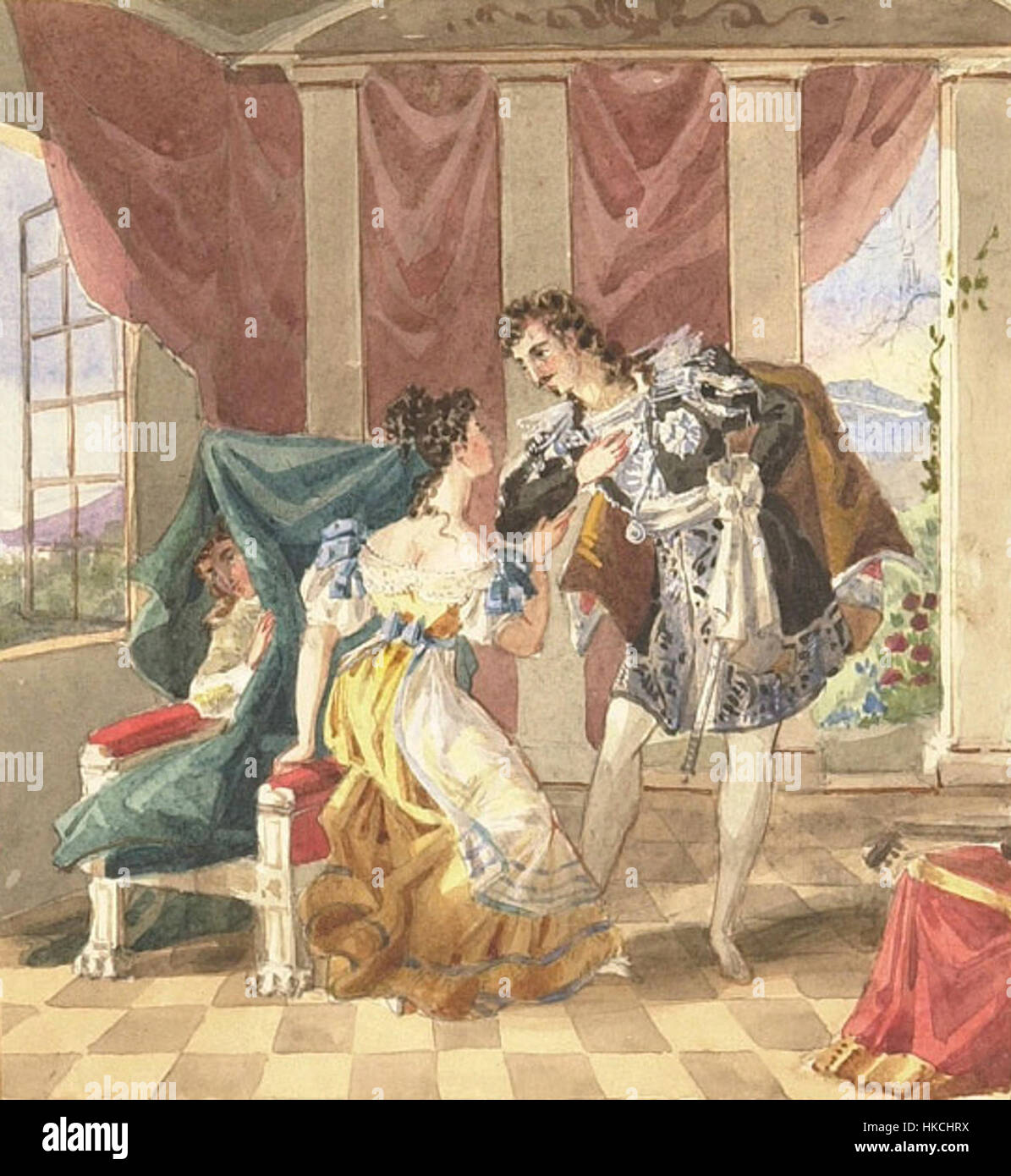 Una scena da 'Nozze di Figaro', un'opera classica del XIX secolo di Wolfgang Amadeus Mozart, che presenta le dinamiche emotive espressive e il significato storico dell'opera nella tradizione operistica. Foto Stock