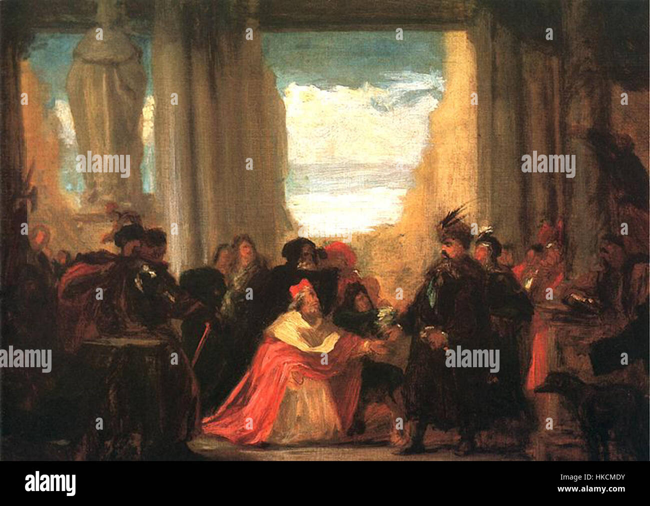 Un dipinto che commemora la vittoria e l'assistenza di re Giovanni III Sobieski durante la Battaglia di Vienna nel 1683, mostrando un trionfo militare storico. Foto Stock