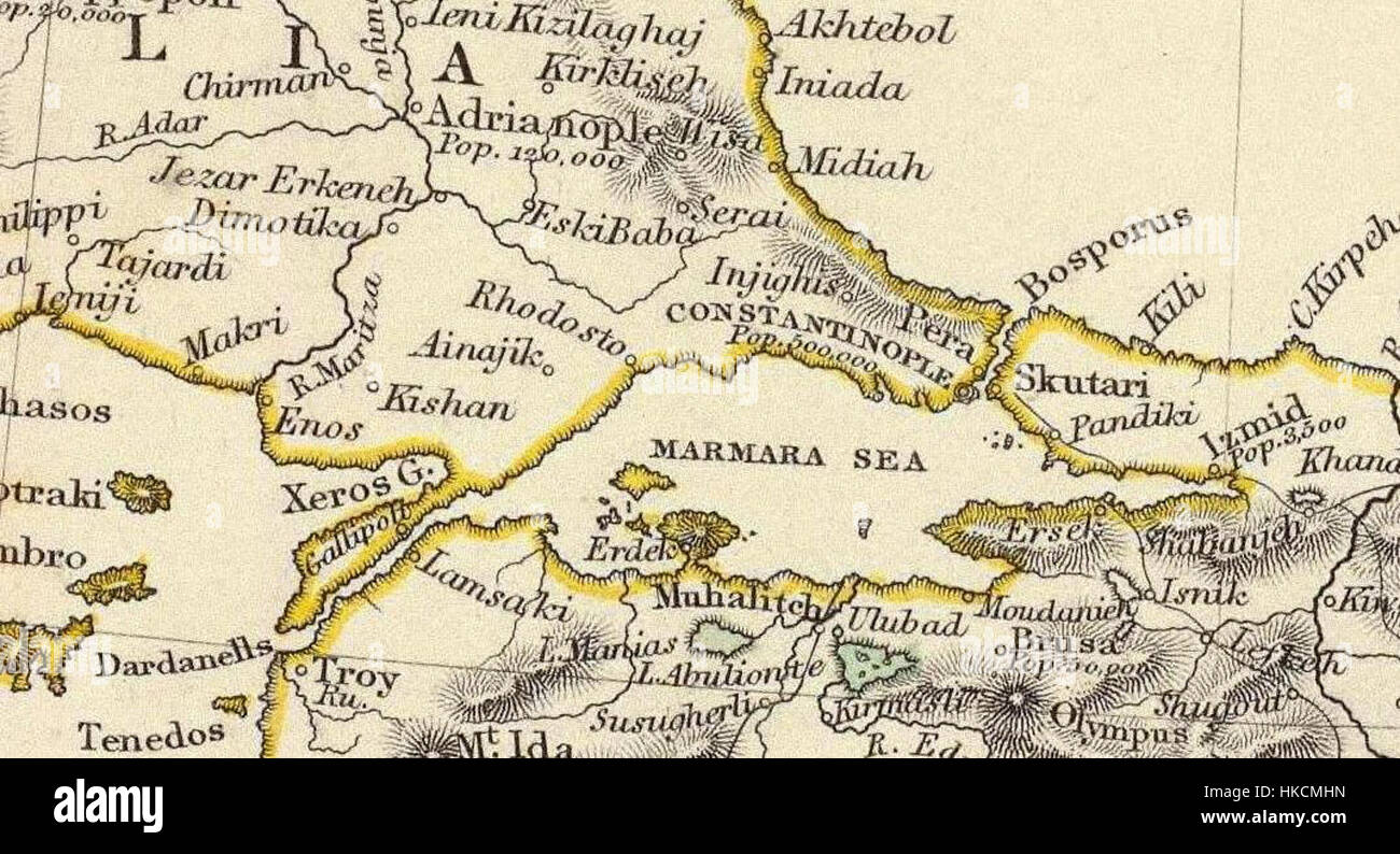 Questa mappa del 1843, pubblicata dalla Society for the Diffusion of Useful Knowledge, presenta il panorama politico dell'Impero turco e della Grecia, fornendo preziose informazioni storiche sulla geopolitica del XIX secolo. Foto Stock