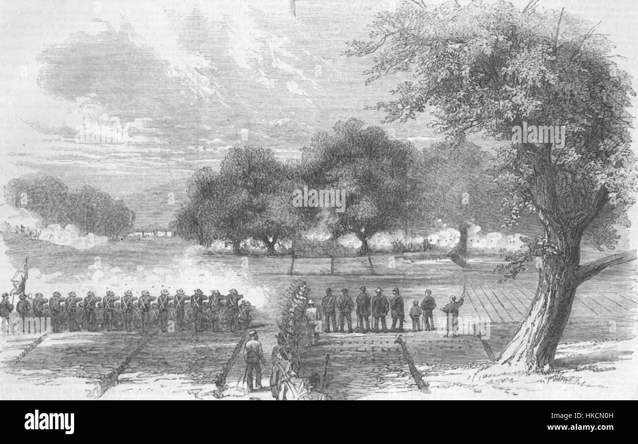 Questo dipinto del 1858 raffigura la presa di Sai Lau, un evento durante la seconda guerra dell'oppio. Le opere d'arte catturano il momento di tensione mentre le forze britanniche avanzavano lungo il fiume Canton in Cina. Foto Stock