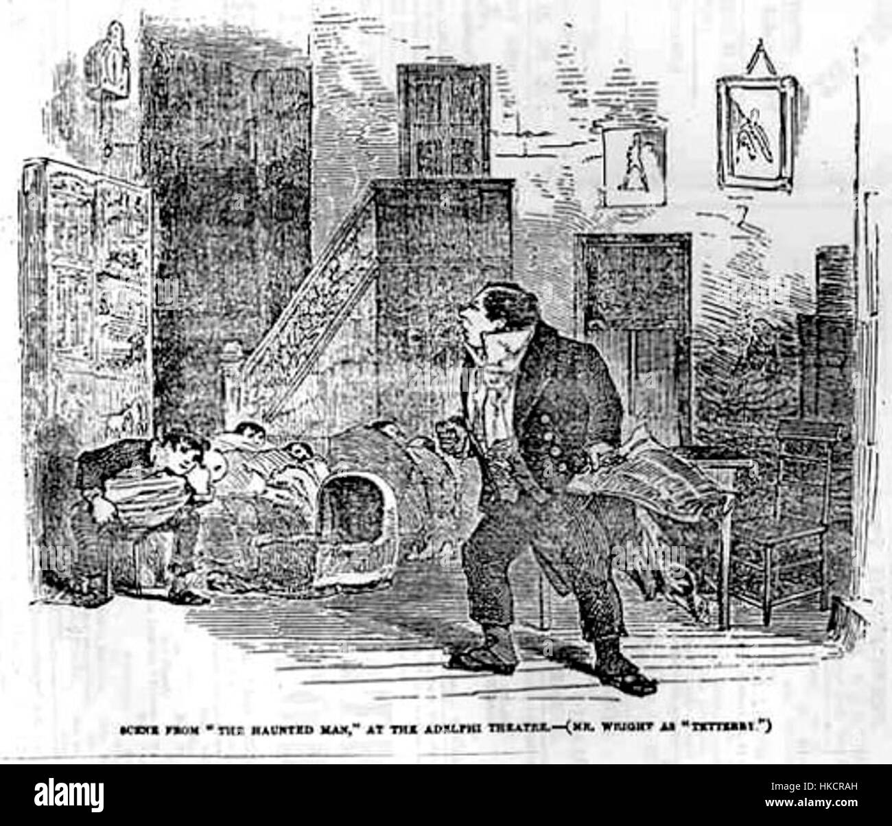 Questa illustrazione del 1848 intitolata "l'uomo infestato" ritrae una figura in uno scenario infestato o spettrale. L'opera d'arte, creata per The Illustrated London News, riflette temi vittoriani del mistero e del soprannaturale. Foto Stock Questa illustrazione del 1848 intitolata "l'uomo infestato" ritrae una figura in uno scenario infestato o spettrale. L'opera d'arte, creata per The Illustrated London News, riflette temi vittoriani del mistero e del soprannaturale. Foto Stock