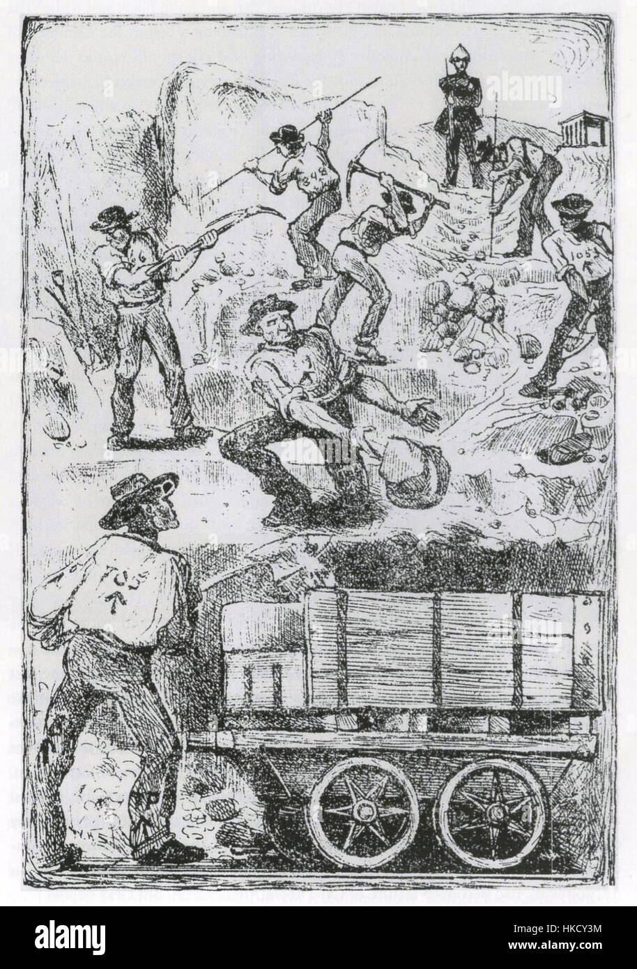 Questo dipinto del 1877 mostra i detenuti che lavorano sulla frangiflutti di città del Capo nella Colonia del Capo. L'immagine raffigura un momento significativo nella storia coloniale del Sudafrica, evidenziando il lavoro forzato durante il XIX secolo. Foto Stock