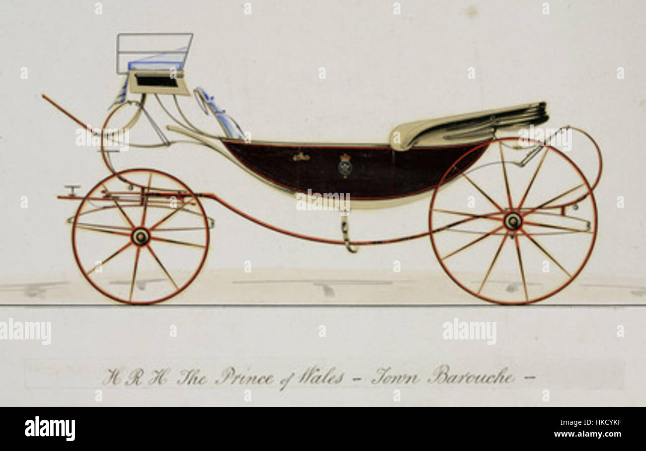 Questo design del 1841 per un carrello offre uno sguardo all'innovazione dei trasporti all'inizio del XIX secolo. Il disegno dettagliato riflette i progressi del periodo nella progettazione delle carrozze, concentrandosi sia sulla funzionalità che sull'eleganza estetica. Foto Stock