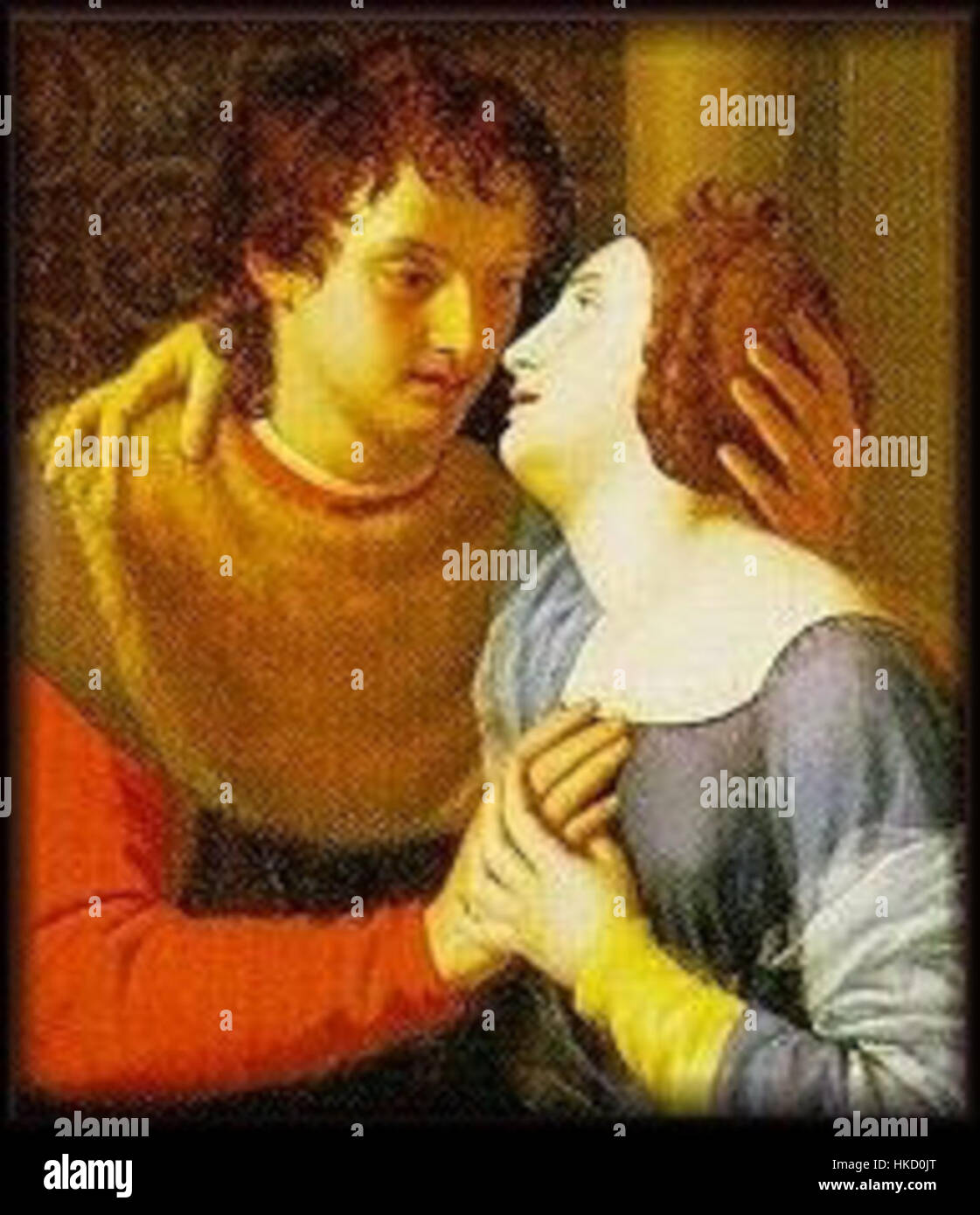 Questa opera d'arte raffigura la tragica storia di Eloisa e Abelardo, famosi amanti del Medioevo. È un'interpretazione visiva del loro amore e separazione, spesso ritratta come una delle storie d'amore più commoventi della storia. Foto Stock