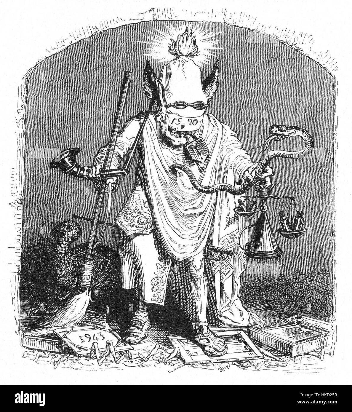 Questa opera d'arte di Grandville, intitolata "Autre Monde" o "altro mondo", presenta una scena fantastica con burattini, che fonde surrealismo e commenti satirici sulla società. L'opera riflette l'arte francese del XIX secolo e il suo abbraccio di elementi fantasiosi e stravaganti. Foto Stock