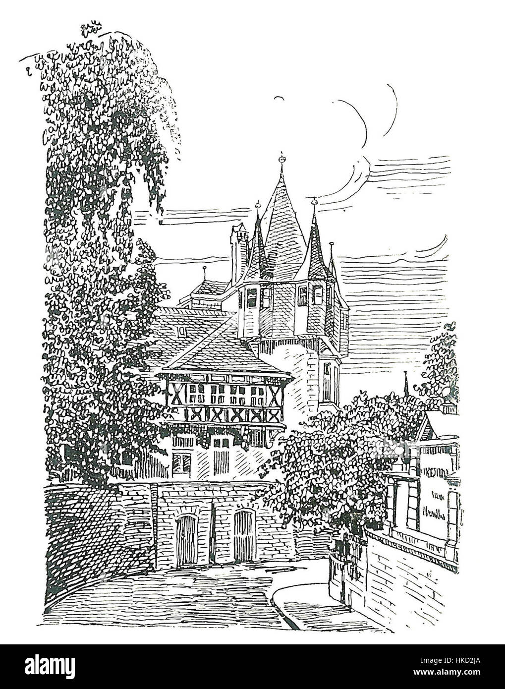 La Heidelberg Vandalia Haus, catturata in questa opera d'arte, riflette la bellezza architettonica e il significato storico della struttura. Conosciuto per la sua ricca storia nella regione, questo pezzo esplora sia il design dell'edificio che il suo patrimonio culturale. Foto Stock