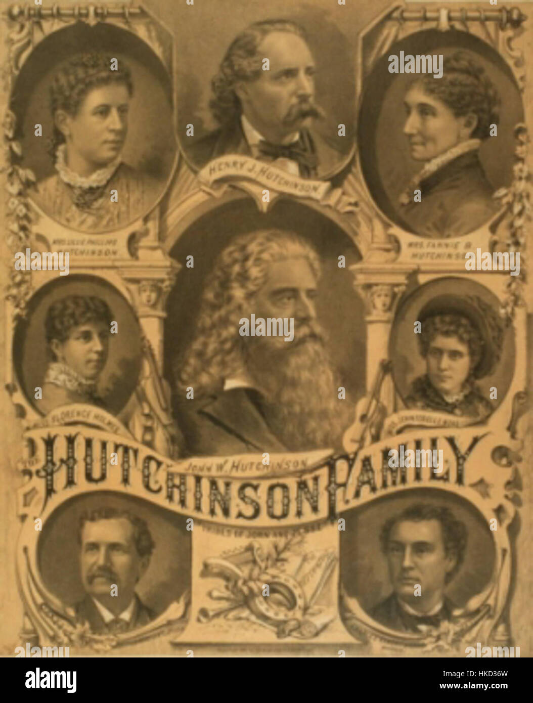 Questo dipinto del XIX secolo raffigura gli Hutchinson Family Singers, un famoso gruppo musicale americano noto per la loro posizione abolizionista e la partecipazione al movimento di riforma sociale. Il gruppo ha svolto un ruolo importante nella diffusione di messaggi politici e sociali attraverso la musica. Foto Stock Questo dipinto del XIX secolo raffigura gli Hutchinson Family Singers, un famoso gruppo musicale americano noto per la loro posizione abolizionista e la partecipazione al movimento di riforma sociale. Il gruppo ha svolto un ruolo importante nella diffusione di messaggi politici e sociali attraverso la musica. Foto Stock