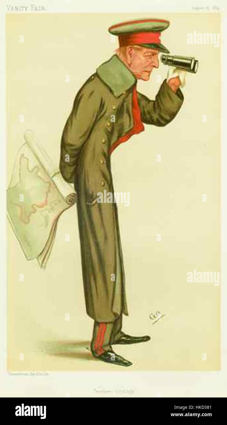 Una caricatura di Helmuth von Moltke, creata per Vanity Fair nell'agosto 1884. Il pezzo raffigura umoristicamente il capo militare tedesco con caratteristiche esagerate, riflettendo la natura satirica del periodico in quel periodo. Foto Stock