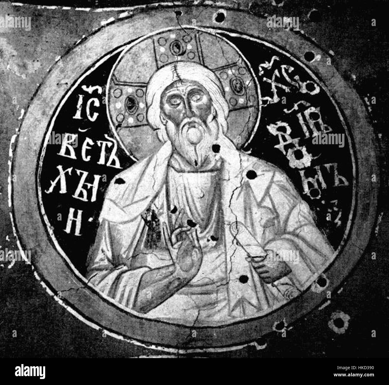 "Iisus Hristos Vethiy Denmi" è un affresco che raffigura l'immagine di Gesù Cristo, probabilmente creato nella tradizione ortodossa orientale. I colori vivaci dell'affresco e le immagini sacre catturano la natura divina di Cristo, rappresentando i momenti chiave della teologia cristiana. Foto Stock "Iisus Hristos Vethiy Denmi" è un affresco che raffigura l'immagine di Gesù Cristo, probabilmente creato nella tradizione ortodossa orientale. I colori vivaci dell'affresco e le immagini sacre catturano la natura divina di Cristo, rappresentando i momenti chiave della teologia cristiana. Foto Stock