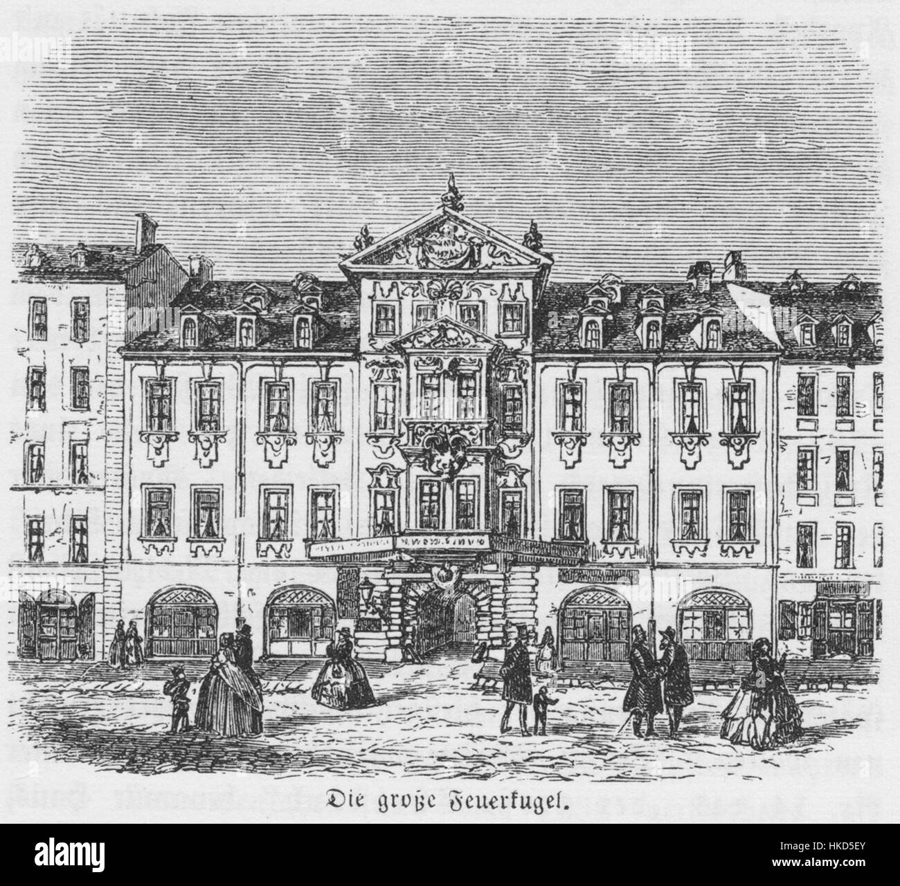 Questo dipinto del 1860 cattura il *Feuerkugel* (palla di fuoco) a Lipsia, un drammatico evento celeste. L'opera riflette il romanticismo tedesco del XIX secolo, con un'enfasi sui fenomeni naturali e la sublime bellezza del cielo notturno. Foto Stock