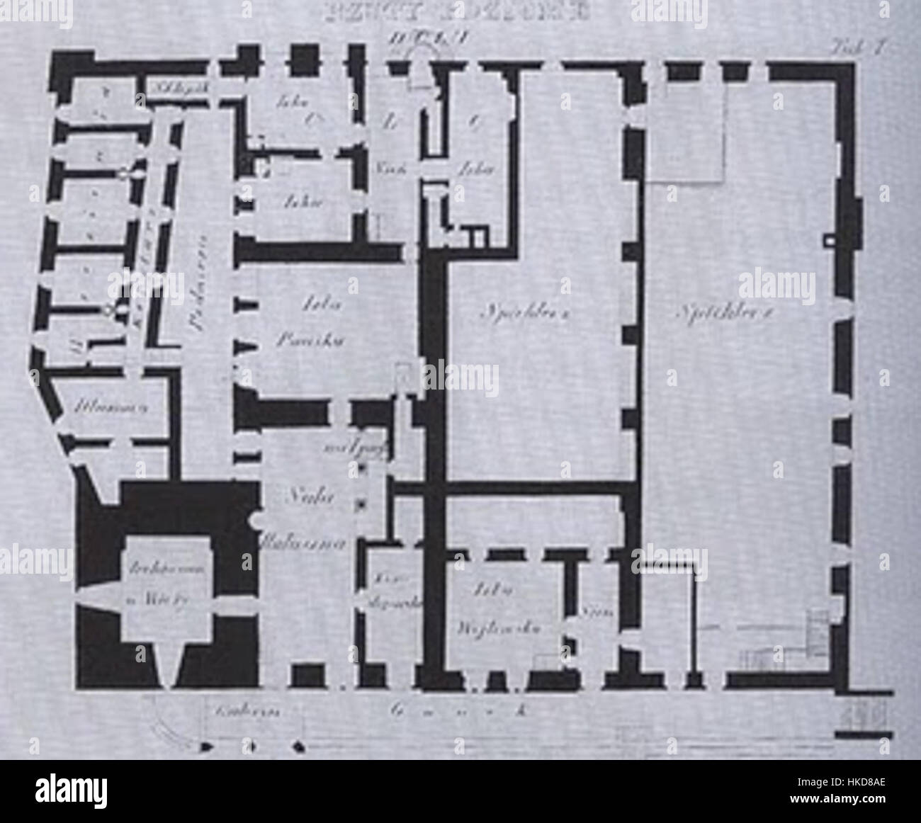 Una mappa dettagliata del 1802 che mostra la pianta della piazza della città di Kraków (*Rynek Główny*), evidenziando lo sviluppo urbano e la disposizione di questa zona storica in Polonia. Foto Stock
