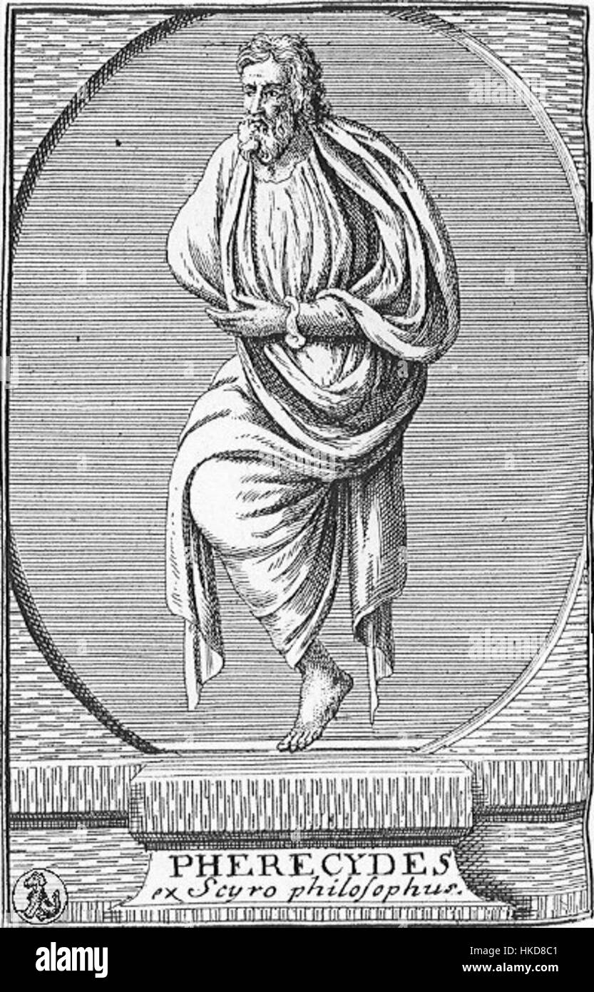 Un ritratto greco classico di Ferecide, un antico filosofo e teologo. L'opera mette in evidenza i contributi della figura al primo pensiero e alla filosofia greca. Foto Stock