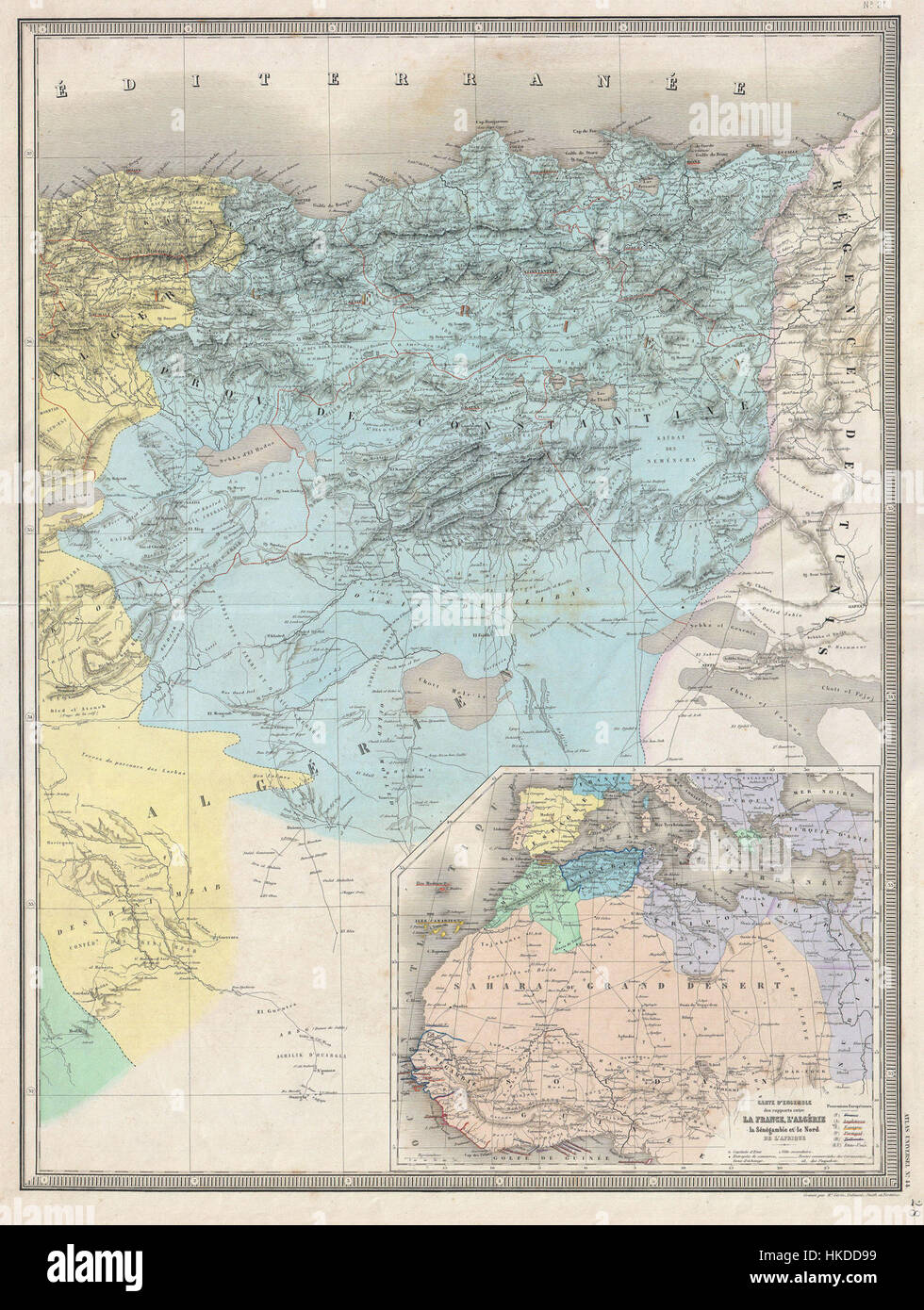 1857 Dufour Map di Costantino, Algeria Geographicus Costantino dufour 1847 Foto Stock