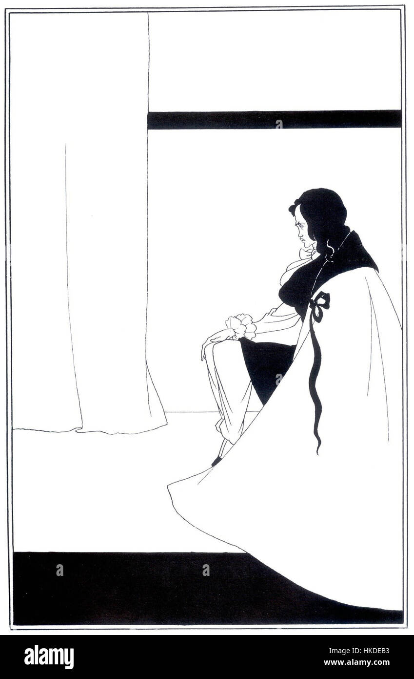 L'illustrazione di Edgar Allan PoE di Aubrey Beardsley cattura l'essenza gotica e misteriosa delle opere di PoE. Conosciuto per il suo stile distintivo, Beardsley enfatizza le linee scure e i dettagli intricati per evocare l'atmosfera cupa e intensa che caratterizza i temi letterari di PoE. Questo lavoro contribuisce all'interpretazione visiva dell'eredità letteraria di PoE durante il periodo Art Nouveau. Foto Stock