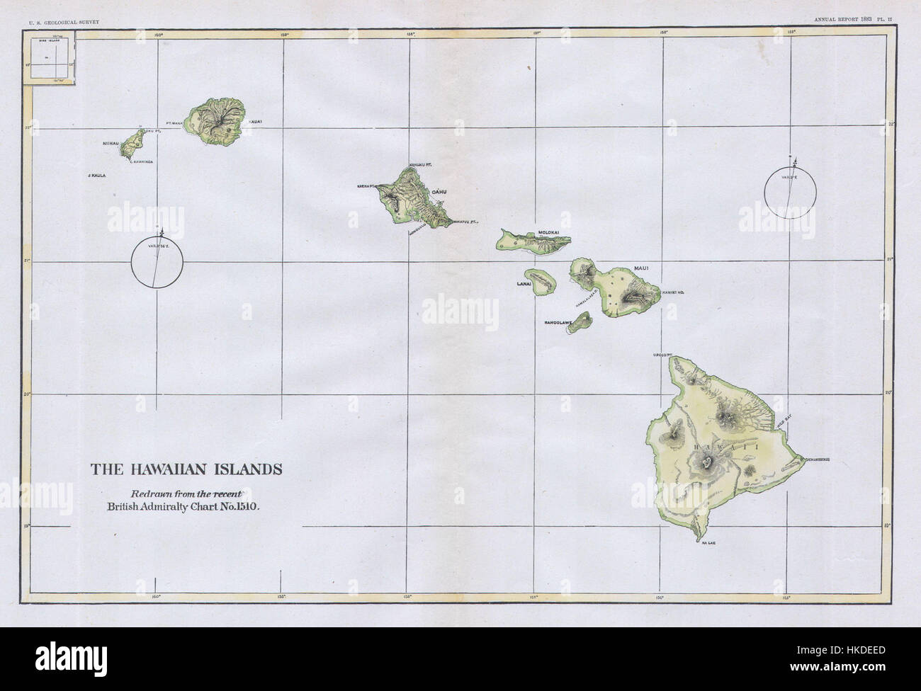 1883 U.S.G.S. Mappa di Isole Hawaii Geographicus Hawaii2 USGS 1883 Foto Stock