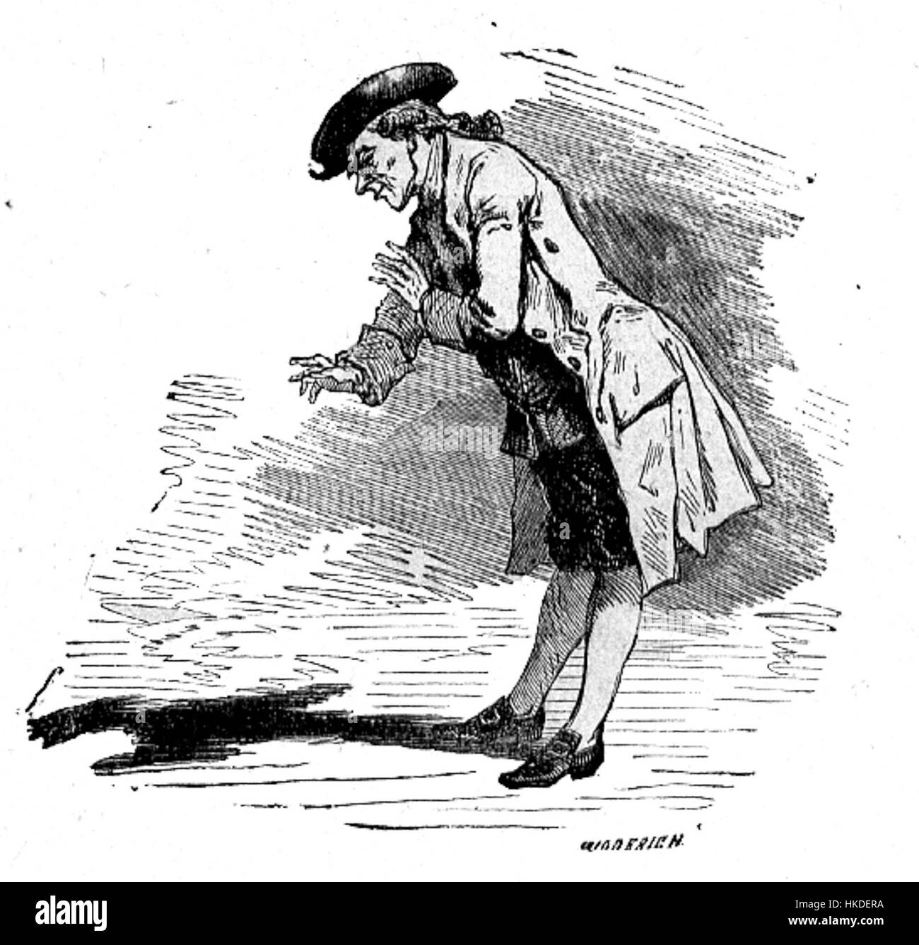 Questa illustrazione di "l'Ombre2" di Bertall presenta il suo stile distintivo, che unisce caricature e ritratti con un'attenzione particolare a luci e ombre drammatiche. L'uso di contrasti scuri e linework dettagliati da parte di Bertall mette in evidenza il suo approccio innovativo all'illustrazione. Foto Stock