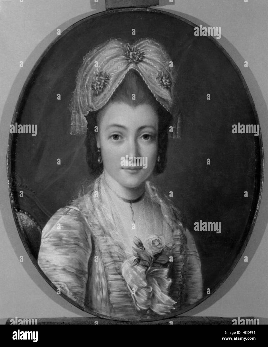 Il «Ritratto di una giovane Signora» di Jean Baptiste Colins è un dipinto ad olio che ritrae una giovane donna nello stile elegante del XVIII secolo. Il dipinto cattura sia la moda che la personalità del periodo, riflettendo lo stato raffinato del soggetto. Foto Stock