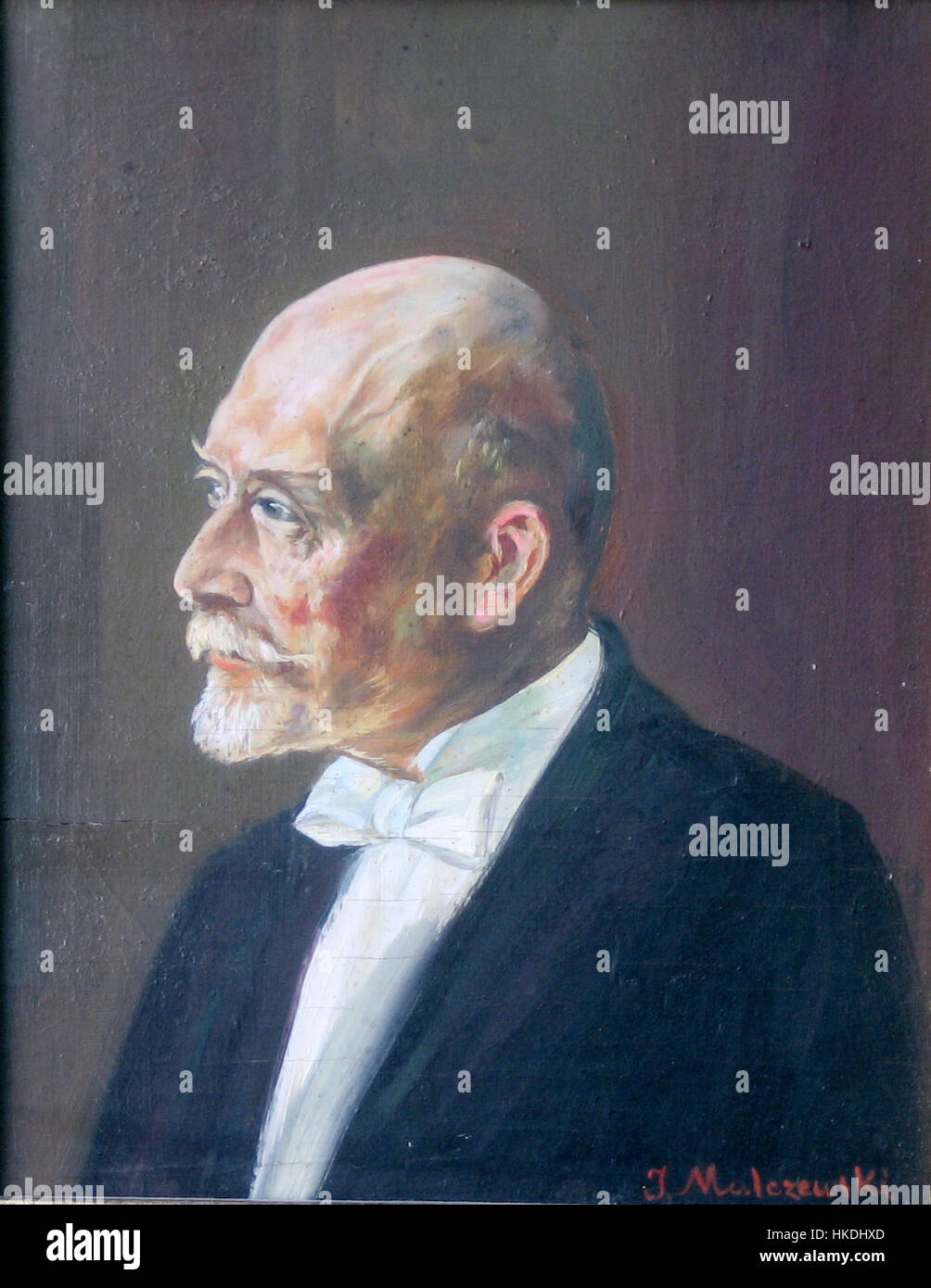 Quest'opera è un ritratto di Kazimierz Ostaszewski, un abile pittore rinomato per la sua rappresentazione di figure umane. Le sue opere riflettono un profondo senso di tradizione storica e artistica, combinando elementi di ritrattistica classica con tecniche moderne. Foto Stock