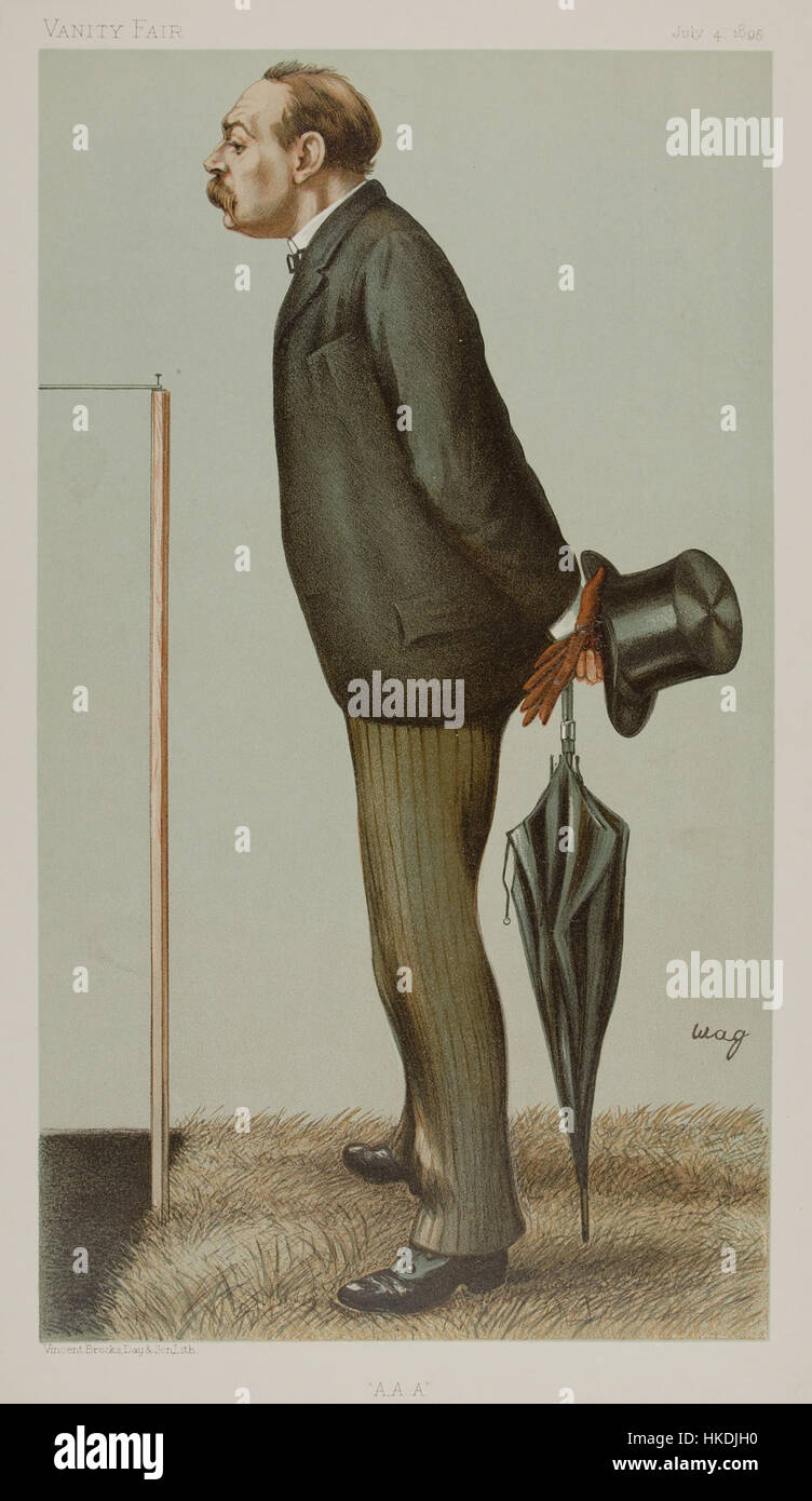 L'illustrazione di Montague Shearman del 1895 in Vanity Fair cattura la satira e lo spirito del tempo. Il pezzo presenta un commento acuto sulla società e gli individui del periodo, tipico dello stile della rivista durante quell'epoca. Foto Stock