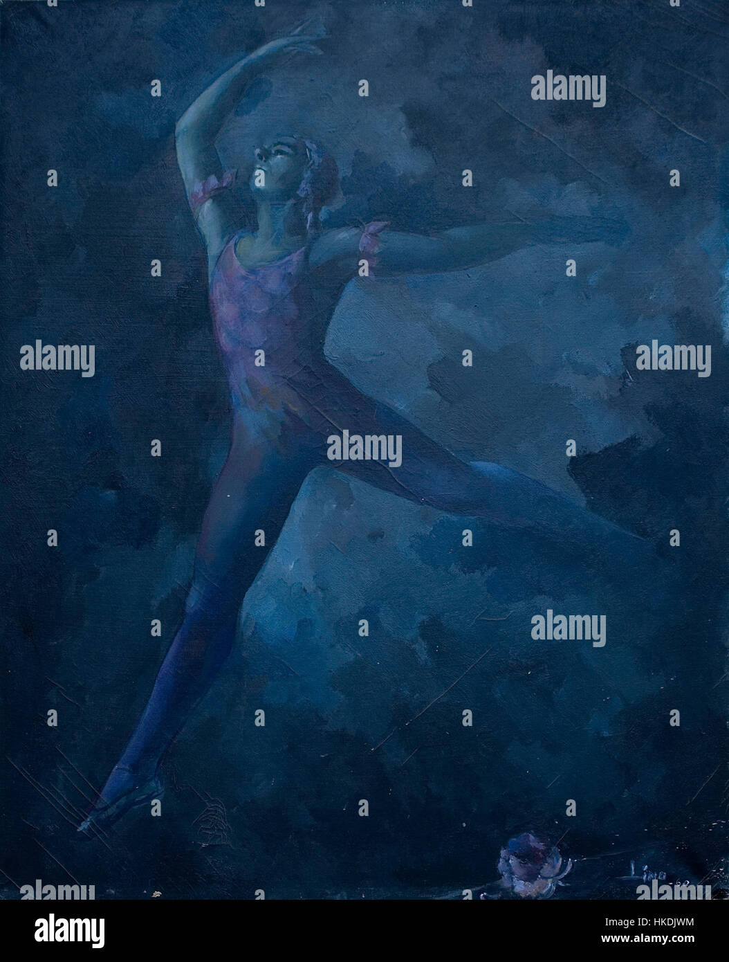 "Ballet en l'obscuritat" è un'opera di BMVB Lina, che raffigura la grazia e la fluidità dei movimenti del balletto in un ambiente buio e atmosferico. Il pezzo esplora i contrasti di luce e ombra, tipici dell'approccio di Lina alla combinazione di danza e arte visiva. La composizione riflette un tono elegante, ma misterioso, che incarna la tensione tra movimento e quiete. Foto Stock