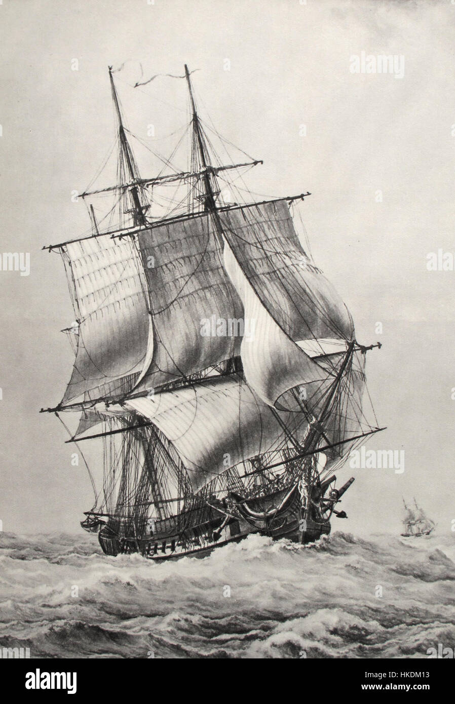 "Pomone 1804" di F. Roux è un dipinto storico che raffigura la nave da guerra francese Pomone. La nave fu attiva all'inizio del XIX secolo e giocò un ruolo nella guerra navale. Questa opera d'arte cattura la grandezza e il potere marittimo della nave, riflettendo le ambizioni navali dell'Impero francese durante l'era napoleonica. Foto Stock