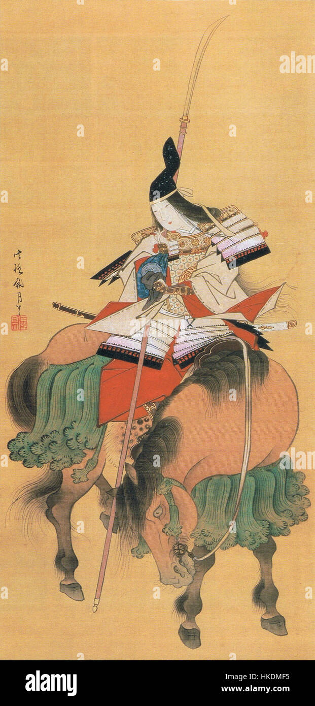 Un ritratto di Tomoe Gozen, la leggendaria guerriera samurai, che mostra la sua forza e determinazione, una figura chiave nella storia e nel folklore giapponesi. Foto Stock