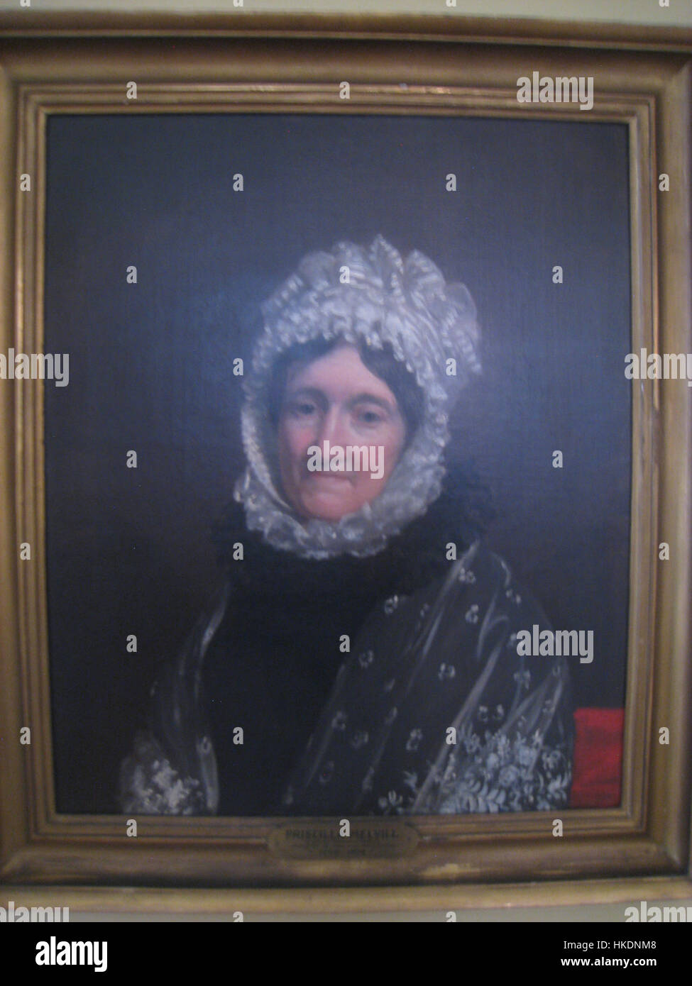 Un ritratto di Priscilla Scollay Melville, dipinto da Francis Alexander intorno al 1826-1828. Questo dipinto ad olio, ospitato presso l'Old State House Museum di Boston, cattura l'eleganza e la raffinatezza della prima società americana. Il ritratto è un importante documento storico, che getta luce sulla moda e la cultura dei primi anni del XIX secolo. Foto Stock