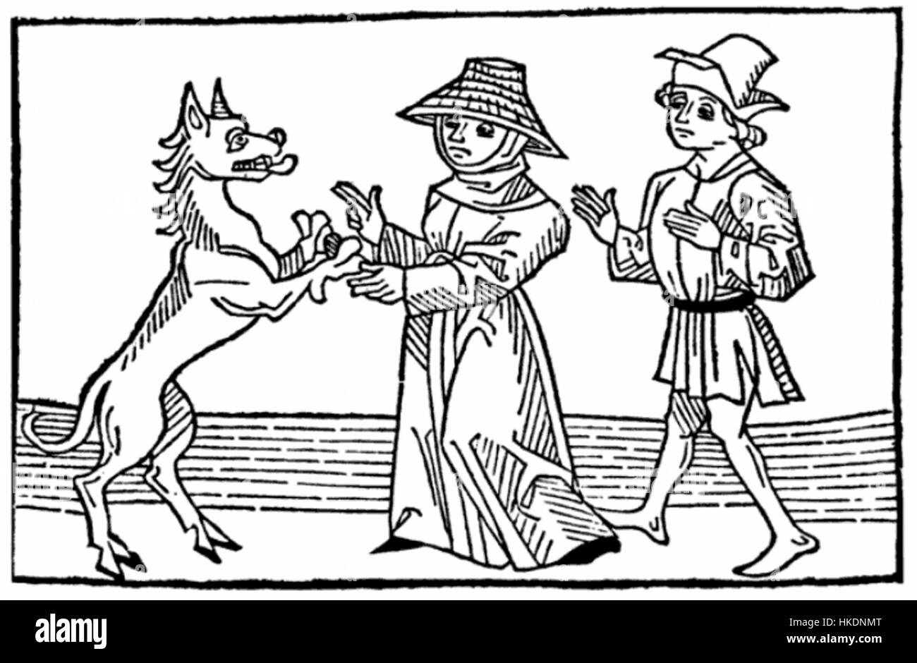 Questa opera d'arte ritrae una strega in un gesto simbolico di omaggio al diavolo. Il dipinto riflette temi di folklore, occultismo e credenze soprannaturali prevalenti nell'Europa del XVII-XVIII secolo. Foto Stock