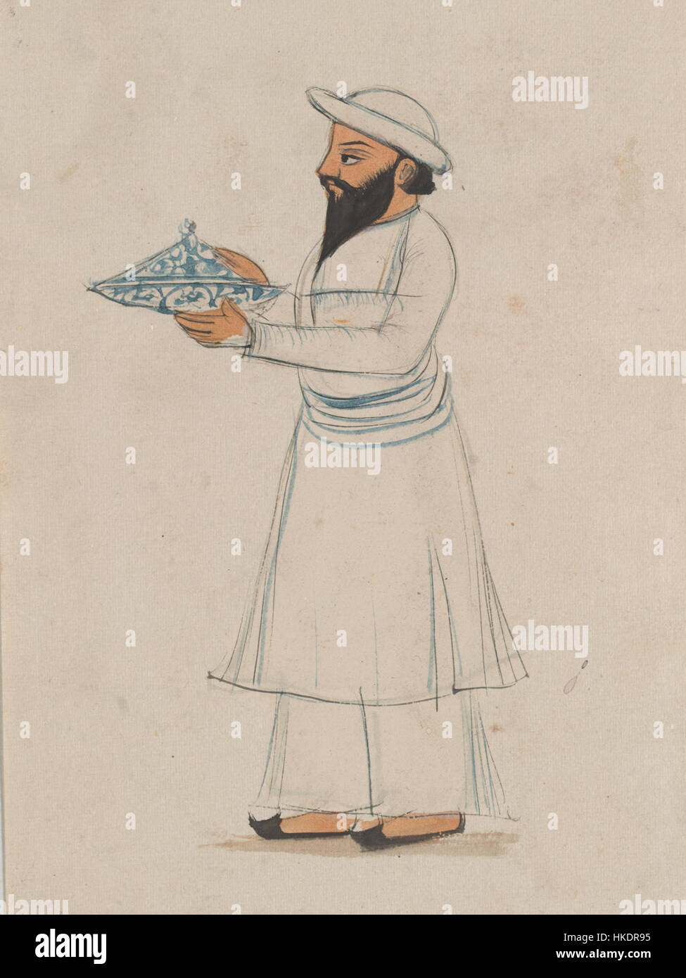 Questo disegno fa parte di una serie che raffigura varie professioni e tipi sociali, offrendo una rappresentazione storica di individui impegnati in diversi ruoli lavorativi. Fornisce informazioni sulle diverse professioni del tempo, mostrando l'arte e la struttura sociale nella sua rappresentazione. Foto Stock