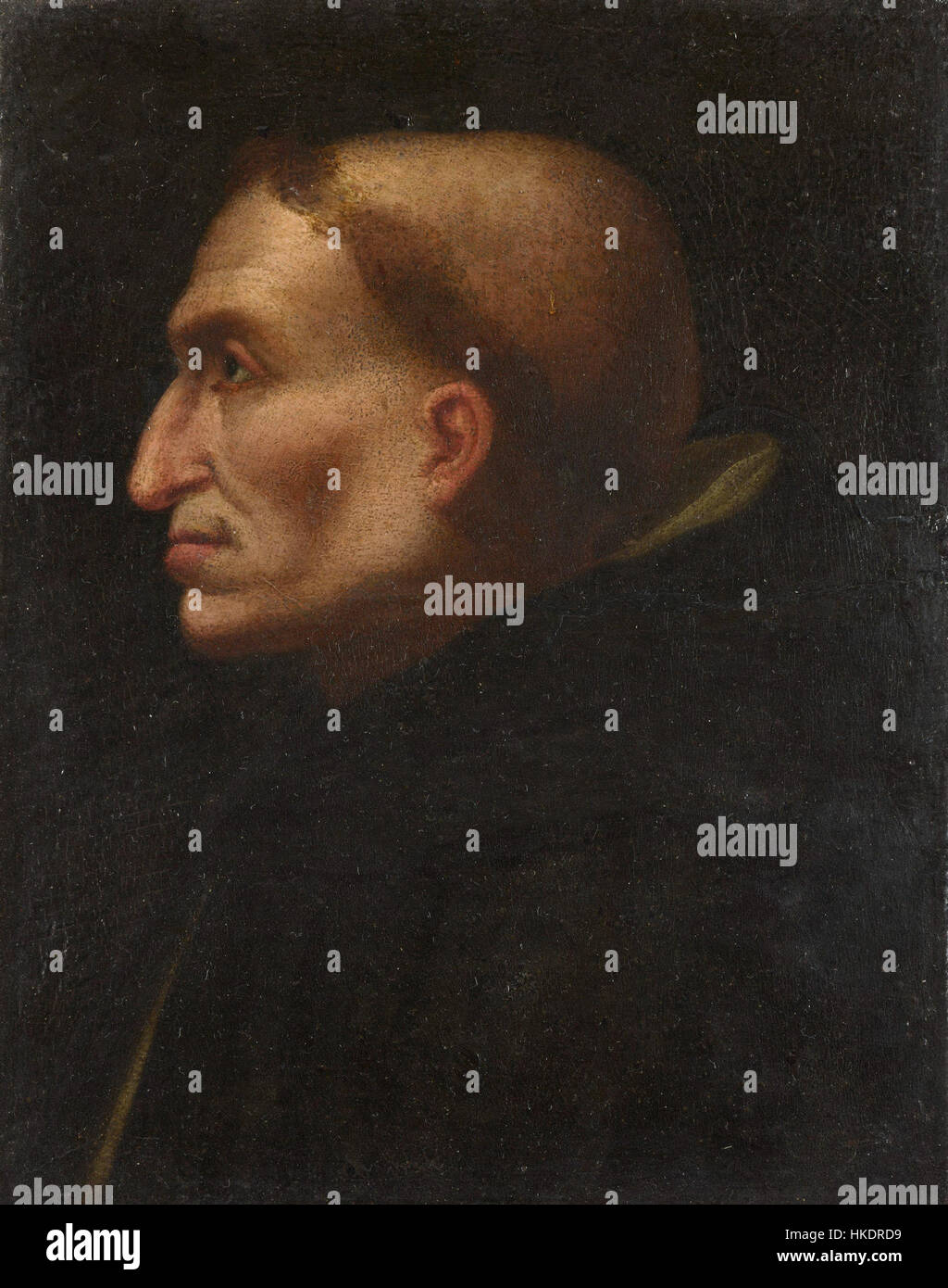 Questo ritratto di Girolamo Savonarola, dipinto da un artista fiorentino senza nome intorno al 1520, è esposto alla National Gallery di Londra. Presenta il frate domenicano del XV secolo che fu una figura chiave nella storia religiosa e politica di Firenze. Foto Stock