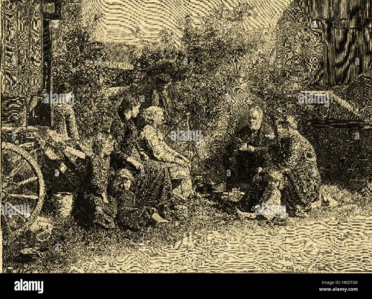 Questa opera d'arte intitolata Campement au XIXe S raffigura un campo militare del XIX secolo. La scena illustra la vita dei soldati durante questo periodo, evidenziando le condizioni aspre e il contesto storico degli accampamenti militari. Foto Stock