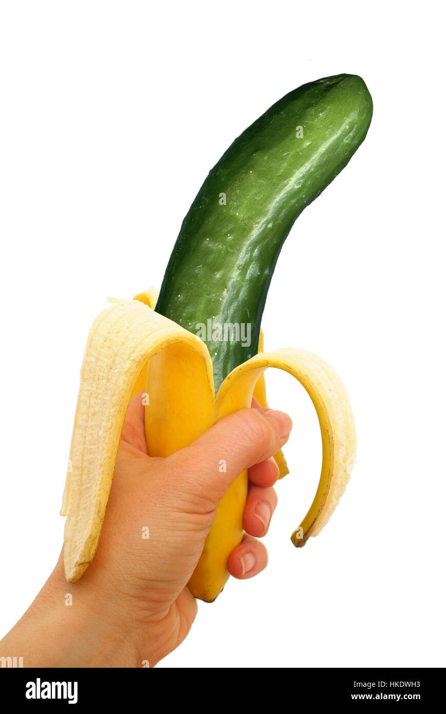 Per gli alimenti geneticamente modificati, cetriolo nella buccia di banana Foto Stock