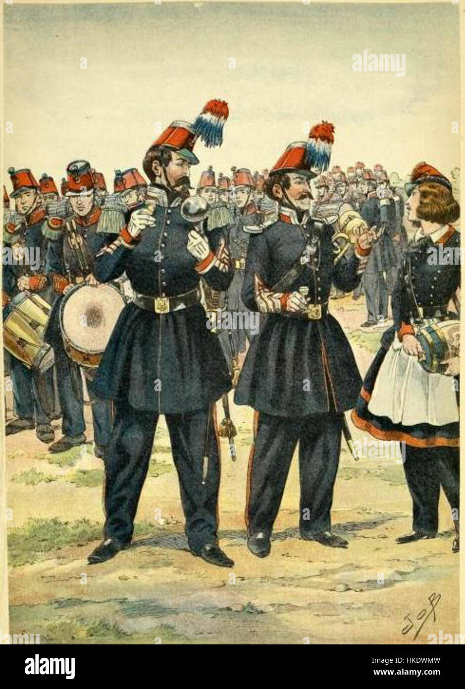 Questo dipinto del 1848 di Giobbe raffigura membri della Garde Nationale de Paris durante un periodo tumultuoso della storia francese. L'opera d'arte cattura lo spirito patriottico e il dovere civico dei guardiani durante la Rivoluzione di febbraio. Foto Stock