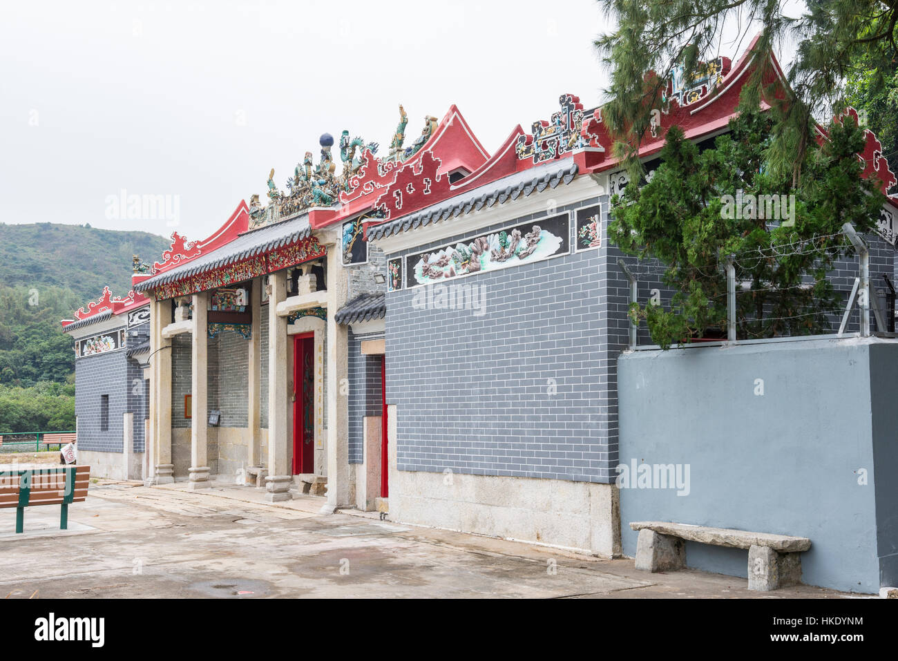 La vista esterna di Hung Shing tempio in Tai O villaggio, Hong Kong Foto Stock